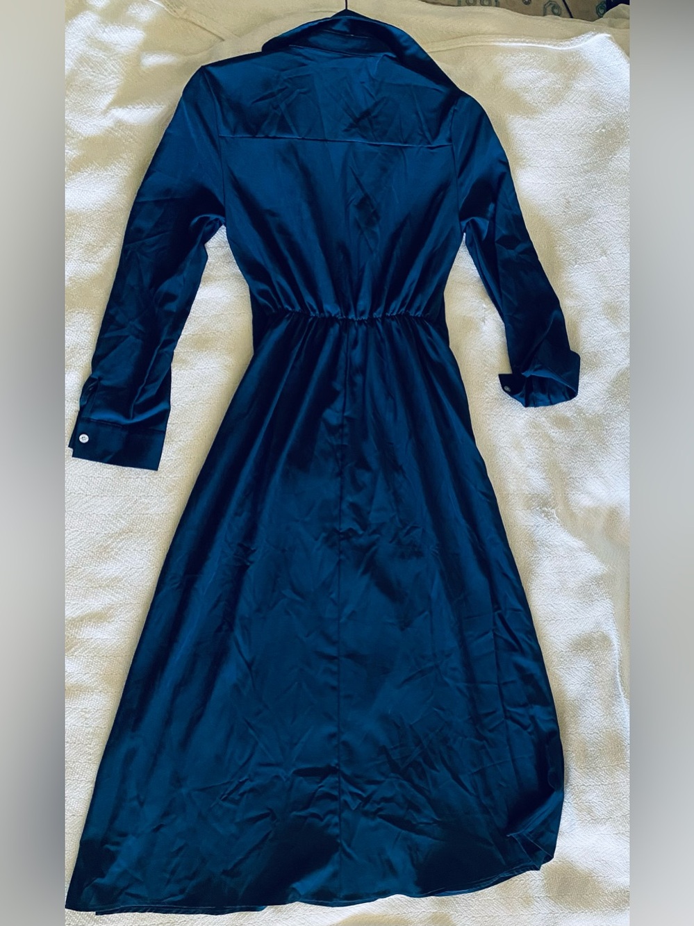 NEW Sophisticated and Classy Navy Long-Sleeved Button-Front Long Dress midi - Picture 4 of 8